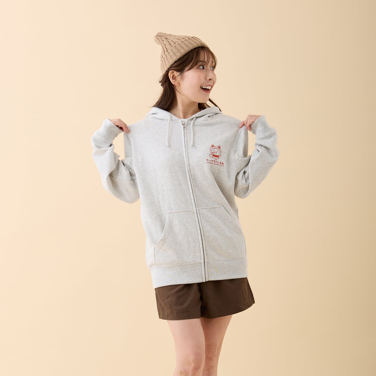 伏見店限定 ZIPパーカー 伏見稲荷な みんな オートミール M